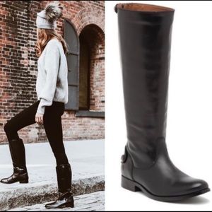 Frye Melissa Black Leather Button Back Zip Boots